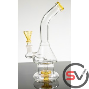 CURVED NECK TRIANGLE ROUND BASE GLASS WATER PIPE 9inch